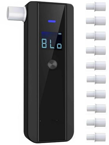 Professioneller Alkoholtester, Hochpräziser Polizeigenaues Promillemessgerät mit Digitalem Farb-LCD-Display, 10 Wiederverwendbaren Mundstücken, Schneller und Genau für Zuhause, Partys und Professionel
