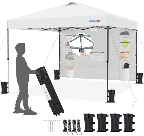 Yaheetech Tonnelle de Jardin Pop-up, Tonnelle Pliante 3x3 Imperméable avec Parois Latérale et Sacs de Sable, Barnum Pliant Anti-UV en Hauteur Réglable pour Jardin Plage Terrasse Camping Blanc