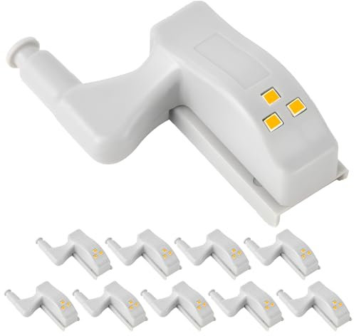 suuosl Set mit 10 LED-Lichtern für Schranktürscharnier, spezielle Beleuchtung mit Sensor, kabellos, 12 V, für Küche, Schlafzimmer, Schrank, LED für Möbel