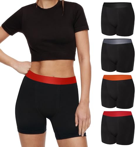 Lakpoau Underbyxor, dam, cykelbyxor, boxershorts, damunderkläder, bomullsshorts, trosor med ben med korta ben, boxershorts under klänning, kjol, anti-skavning, trosor, 4-pack, Svart x 4, S