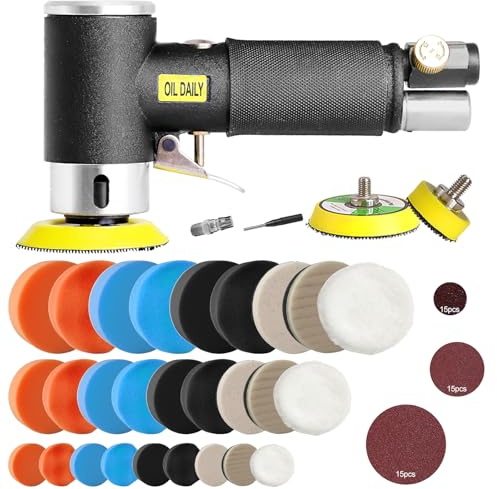 Mini Air Sander,Random Orbital Air Sander Kit,Mini Pneumatic Sander for auto sanding tools kits with 1/2/3inch Polishing Sponge & Wool Pads Sandpapers (123 Buffer&Sander Kit)