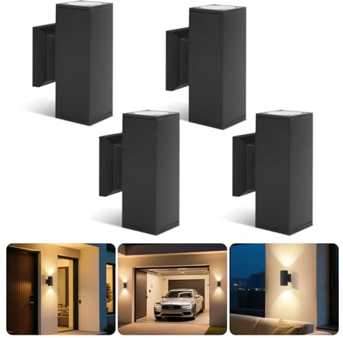 Aigostar Lampada da Parete Esterno Impermeabile IP65, GU10 Alluminio Up Down Lampada da Parete Esterni, Applique Moderna Esterno per Portico, Corridoio, Terrazza, Nero, Confezione da 4