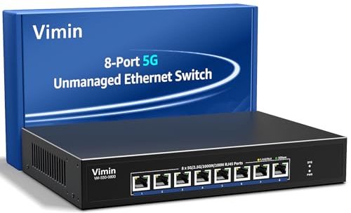 Commutateur Ethernet 8 Ports 5G, Switch 5Gb-RJ45, Prise en Charge Non Gérée 100M/1000M/2,5G/5G, Commutateur de 5G Base-T Ports, Négociation Automatique, Plug & Play, Desktop/Rack Mount
