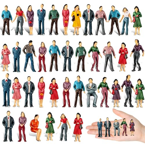 Beatific Lot de 50 figurines à l'échelle 1:50 HO | Différentes poses assises et debout, piste HO 1:50, petits modèles de personnes, figurines miniatures peintes