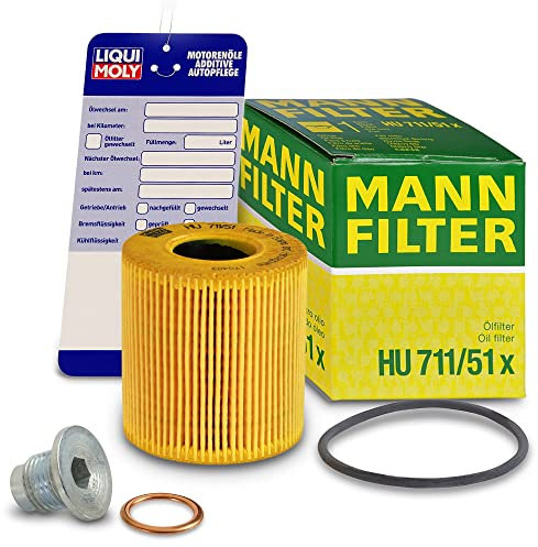 1x Ölwechsel Set - MANN ÖLFILTER + Ölablass-Schraube + LIQUI MOLY Ölwechsel-Anhänger