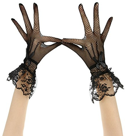 Gants de Mariage Courtes en Satin Accessoires Robe Mariage Mitaines Mariée Soirée Fête Sexy Wedding Golves de Dentelle Elégant avez N½uds Papillon pour Femmes Dames