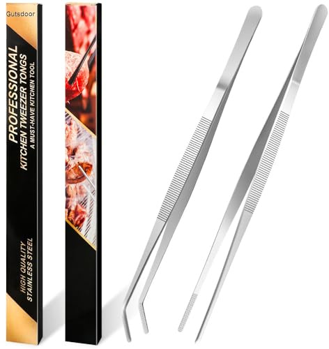 Gutsdoor Kitchen Tweezer Tongs Stainless Steel Food Tweezers for Cooking, Plating, Bakingf (12 Inch Set)