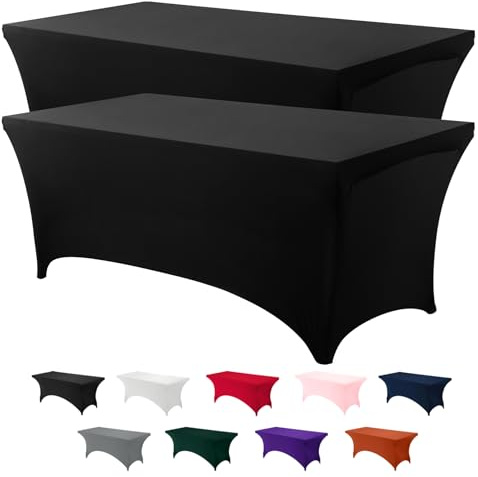 Utopia Kitchen Spandex Tablecloth 2 Pack [8FT, Black] Tight, Fitted, Washable and Wrinkle Resistant Stretch Table Cloth Rectangle Cover for Trade Show, Weddings & Parties [96Lx30Wx30H Inch]
