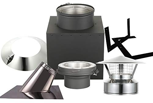AllFuel HST Cathedral Ceiling Kit with Spark Guard Chimney Cap for 6 Diameter 304 Stainless Steel Class-A Double Wall Chimney Pipe (11 Square Ceiling Support Box, 7/12-12/12 Pitch Roof Flashing)