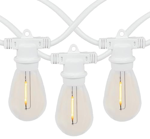 Novelty Lights 48 ft varmvit, 2 200 K LED utomhussträngljus, 24 kommersiell klass Shatterproof S14 Edison-glödlampor, väderbeständig, för bakgård uteplats trädgård