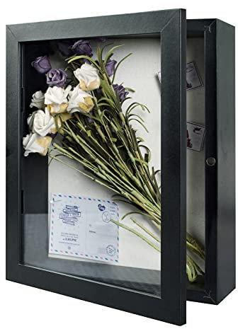 Muzilife 3D Holz Bilderrahmen mit Öffnung zum Befüllen 20x25cm Objektrahmen mit Stecknadeln und Dübel für DIY Display Shadow Box Ostern Geschenk für Familie Freunde Büro Schwarz