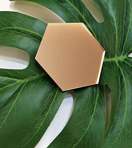 Set of 10 Acrylic Mirror Jewelry Coasters,Store Display for Jewelry, Hexagon,Mirrored Acrylic Hexagon Wedding Name Place Setting (Rose Gold Mirror, 4'')