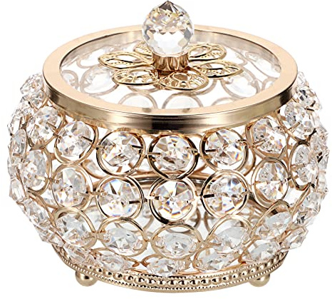 Hipiwe Crystal Jewelry Trinket Box with Glass Lid Gold Mirrored Treasure Box Decorative Jewelry Box Ring Earrings Necklace Storage Keepsake Box Gift for Women