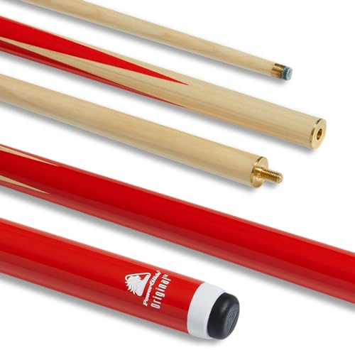 POWERGLIDE Snooker pool eller biljardköpinne | original 2-delar | poppelaxel med målad trästång | Full storlek 147 cm | 10 mm spets | röd