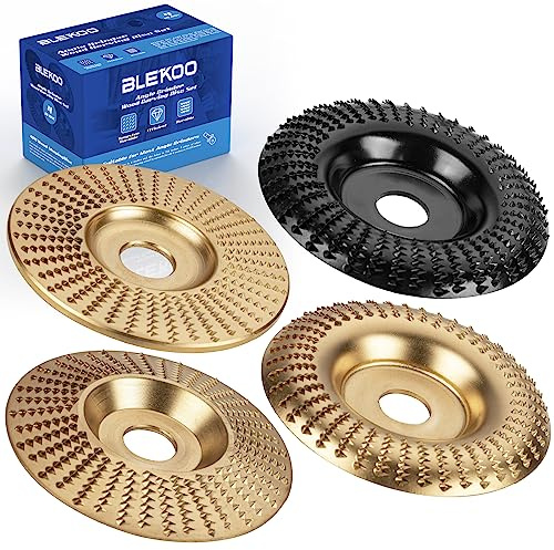 BLEKOO 4PC Angle Grinder Wood Carving Disc Set, for 4 or 4 1/2 Angle Grinder with 5/8 Arbor, Wood Shaper Carving Disc, Stump Grinder Teeth, Wood Shaping Tools