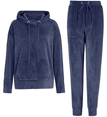 REORIA Womens Long Sleeve Hoodie Jogger Crewneck Outfit Tracksuit Blue L