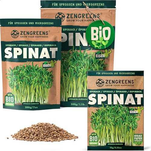 ZenGreens® - EKO Spenat Frön - Välj mellan 10, 200g och 500g - Spenat Frön med en grobarhet på över 97 procent - Groddar av Spenat Frön - Microgreens