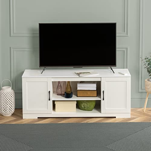 Zinus Bennett Mueble TV - Mueble TV 147x40x60 cm - Mueble con estantes y puertas - Blanco