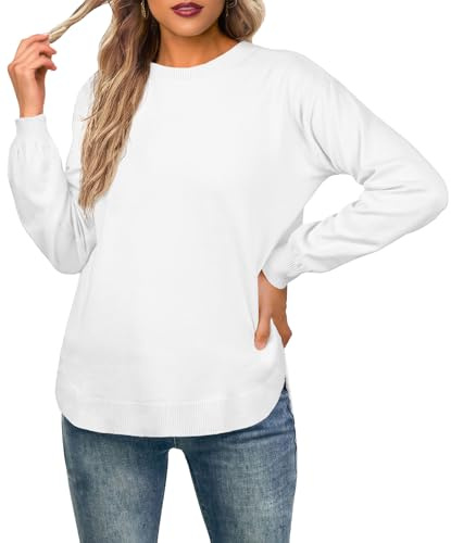 GRECERELLE Suéter de manga larga para mujer, ligero, cuello redondo, suéter casual de punto suave para mujer