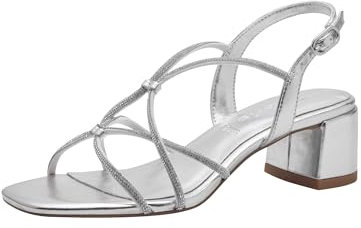 Tamaris Damen Sandalen mit Absatz Vegan Blockabsatz Sommer; SILVER/metallic; 37