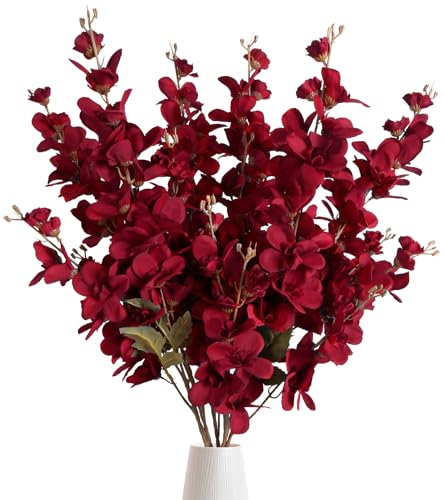 INSUNSIX 6PCS 35.43'' Red Delphinium Artificial Flower Faux Larkspur Silk Flowers Long Stem Blossoms Flowers for Tall Vase Floral Arrangements Home Table Wedding Decor(Red)
