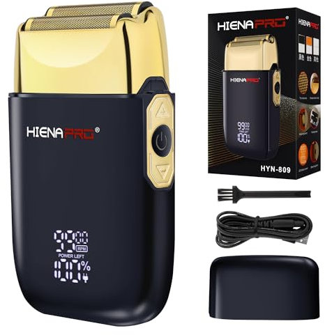 HIENA PRO Folienrasierer Herren, Reiserasierer Herren Null Maschine Haare, Epilierer Herren Friseur, Folienrasierer Für Herren, Elektrorasierer, Abnehmbar und waschbar, LED-Anzeige USB Schwarzes Gold
