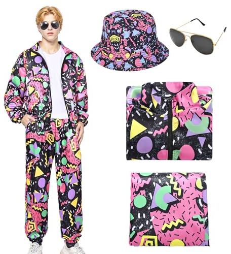 HarnyLoom Costume da Tuta Retrò Anni '80 e '90 Abbigliamento Sportivo per Coppie Adulte Giacca Hip Hop Rapper Disco Accessori per Carnevale Halloween Party Cosplay
