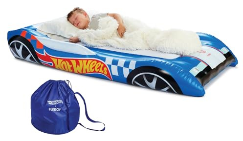 Hot Wheels & FUNBOY Kids Sleepover Bed & Air Mattress. Perfect for Sleepovers. Includes Carrying Storage Bag, Twin