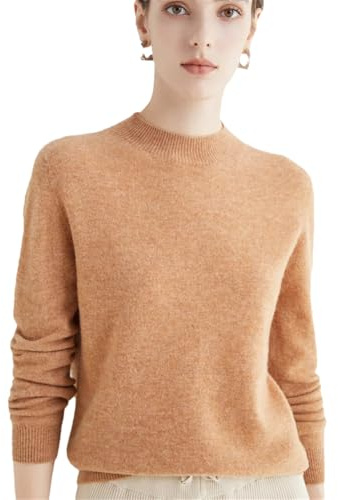 Maglione da donna lavorato a maglia con collo a lupetto a maniche lunghe, maglione basic 100% lana merino