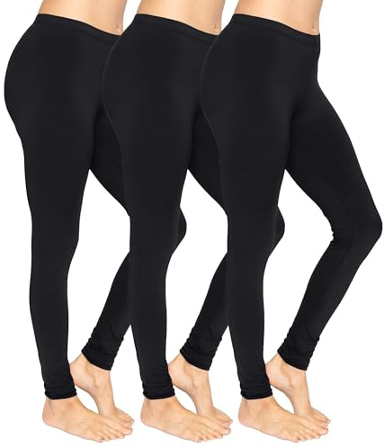 The Fancy Dress 3 Pack Womens Soft Cotton Leggings - Ladies Elasticated Waist Non-See Through Leggings for Womens UK Black, 24