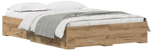 vidaXL Cama con cajones Roble Artesanal 140X200 cm Madera Maciza | Características de Almacenamiento Muebles contemporáneos para Dormitorio Textura Suave Ideal para 2 Adultos Bajo Espacio ahorrador