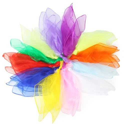 DUBUOZA 36 Pcs Foulards Jonglage,60 x 60cm Foulard Danse,Foulard Couleur Tissu pour la Maternelle,pour Les Spectacles de Magie et de acrobaties