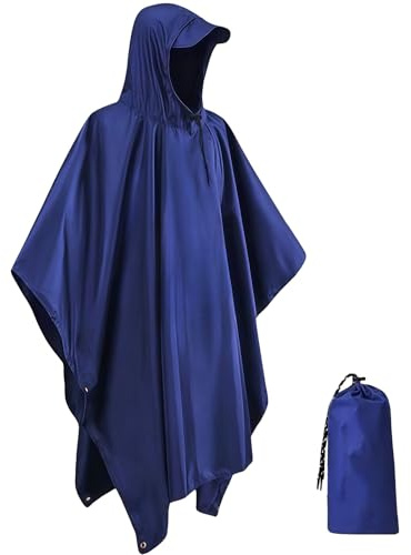 IBOPUXIU Poncho Impermeable, Ligero, Reutilizable y Transpirable con Capucha, Poncho Lluvia Multifuncional 3 en 1 para Camping, Senderismo, Ciclismo y Pesca, Unisex （Azul）