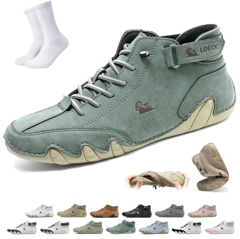 Stivaletti Chukka da Trekking Ortopedici in Pelle Artigianale Uomo Donna – Impermeabili e Traspiranti Vogldeck, Scarpe Barefoot con Supporto Caviglia, Antiscivolo Beck Shoes(Verde,50 EU)