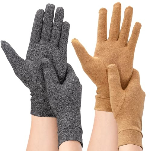 2 Paar Kompressionshandschuhe Damen und Herren (Hanfgrau + Hautfarbe, L)