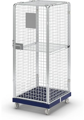 Conteneur antivol en acier avec socle roulant en plastique, hauteur utile 1585 mm, 1 porte