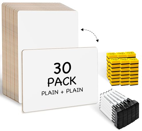 Ohuhu 30 Pack White Boards Double-Sided - 9x 12 Small Dry Erase Board Class Set - Includes 30 Mini Whiteboards, 30 Black Markers and 30 Erasers for Students, Teachers, Classroom, School & Office
