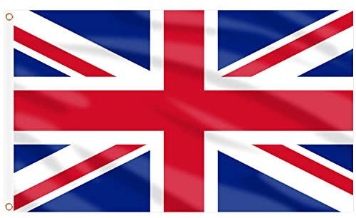 AhfuLife Grande Drapeau Royaume-Uni 90×150cm, 1Pcs Drapeaux Nationaux de la Grande-Bretagne Double Face avec œillets en Laiton pour Décor Foot Match Célébration Queen's Platinum Jubilee Royal Events