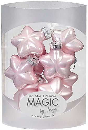 MAGIC 8 Sterne 4cm Glas Weihnachtsschmuck Weihnachtsdeko Christbaumkugeln Weihnachtskugeln Christbaumschmuck Deko Kugeln (Lovely Magnolia | rosa matt Glanz)