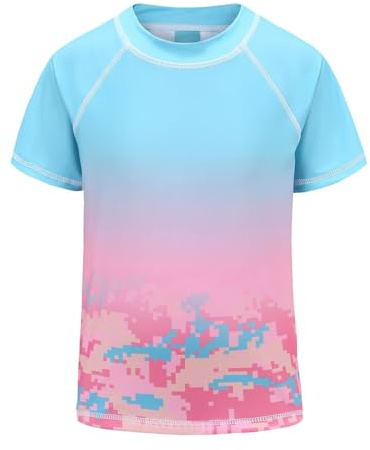 Qterdiz Camiseta de natación de manga corta para niños de secado rápido Rashguard bañador 110-164, Manga corta 21a / Niña, 15-16 Años