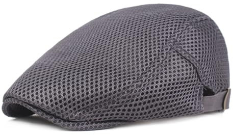HIQIU Unisex Schirmmütze Baskenmütze Herren Atmungsaktiv Mesh, Flatcap Damen Sommer Gatsby Newsboy Barett Kappe, Schiebermütze Herren Sommer Hut Sportmütze Einstellbar 55 cm-60 cm (Grau)