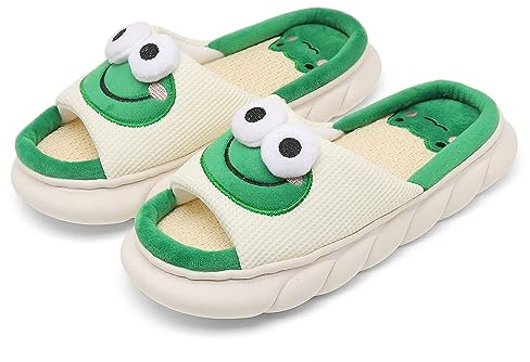 SMajong Chaussons Femme Homme Pantoufles De Lin De Coton Maison Pantoufles à Bout Ouvert Aussures Chaussures Antidérapantes Vert 41/42（Taille de la Semelle 42/43）