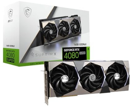 MSI GeForce RTX 4080 Super 16GB SUPRIM X Carte Graphique - 16 Go GDDR6X (23Gbps / 256 Bits), PCIe 4.0 - TRI FROZR 3S (3 x Ventilateurs TORX 5.0), Dual BIOS, RGB - HDMI 2.1a, DisplayPort 1.4a