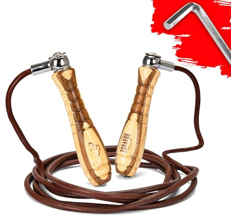 BRAVOSE Bravose Cuerda de saltar de cuero con peso para fitness para adultos | Cuerdas de velocidad para saltar con mango de madera para gimnasio | Cuerdas para saltar para boxeo, entrenamiento físic