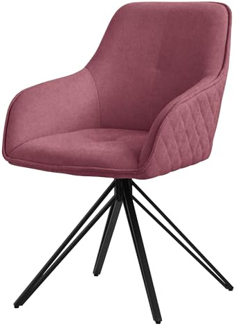 ML-Design Chaise de salle à manger pivotante en tissu tissé, avec accoudoirs et dossier, pivotante à 360°, avec pieds en métal, ergonomique, pour cuisine, salon - Rose vieilli