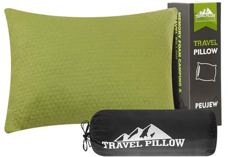 PEUJEW Cuscino da Campeggio in Memory Foam, Cuscino da Viaggio, Comprimibile, Media Durezza, Morbido, Comodo e Traspirante, Ideale per Escursioni, Trekking e Aereo
