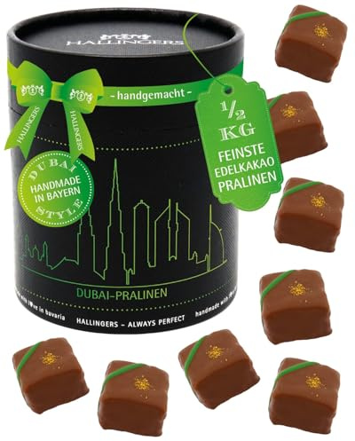 Hallingers Genuss Manufaktur Pralinen Geschenk – Dubai-Style ohne Alkohol, handgemacht aus Premium Edelkakao, edle Geschenkdose Dubai Pralinen XXL, Confiserie-Qualität, Geschenkidee Frauen & Männer