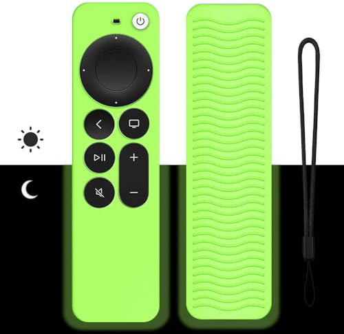 Fernbedienung Hülle Kompatibel mit Apple TV 4K Siri Remote 3. Generation (2022) und 2. Generation (2021), rutschfeste Silikon Schutzhülle,Fernbedienungshülle für TV Zubehör (Grün leuchtet)