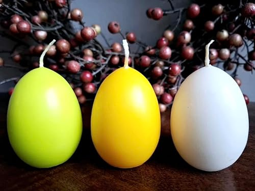 Formkerze Eikerzen Ostereier 3er Set in Pastell Farben grün, gelb, weiß Osterdeko Osterkerze