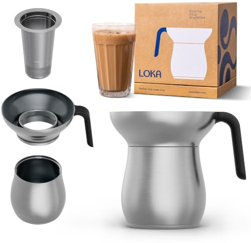 Loka Chai Maker 20oz - Authentic Masala Teapot - Stainless Steel Strainer